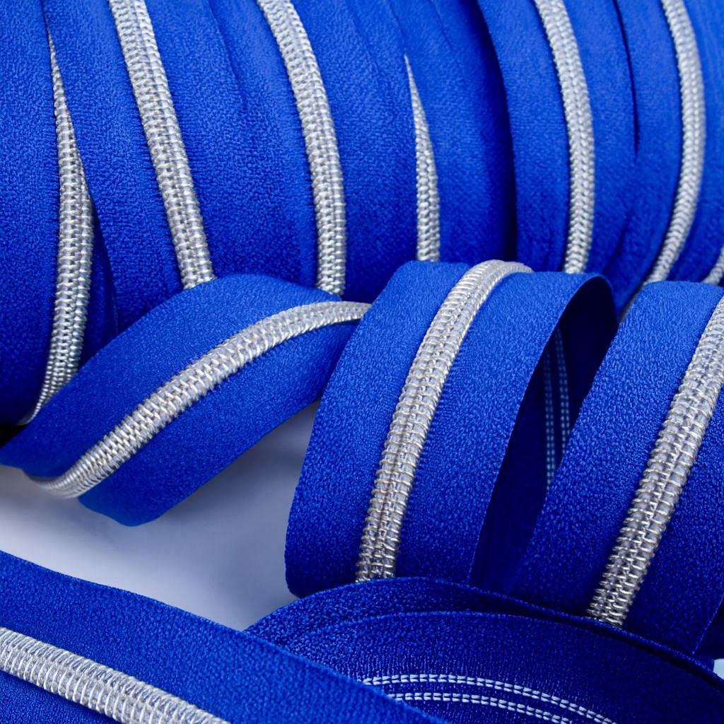 5mm Royal Blue and Silver Zipper by the Yard - Maison Klem